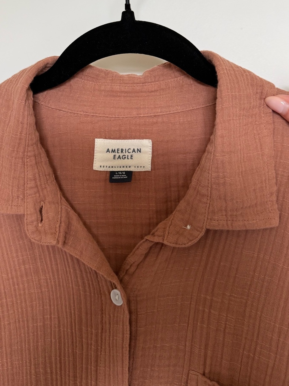 American Eagle Go Big Oversized Gauzy Shirt in Bronze | L - Picture 4 of 8